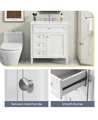Sillysis Bathroom Vanity with Ceramic Sink, Solid Wood Cabinet, Ample Storage Drawers Adjustable Shelf for Small