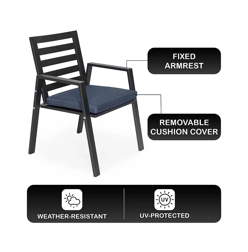LeisureMod Chelsea Outdoor Dining Armchair Set of 2, Modern Patio Chair with Aluminum Frame, Weather Resistant Uv-Protected Cushions Olefin Fabric
