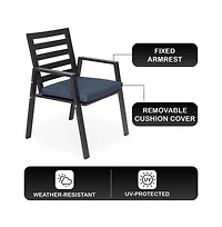 LeisureMod Chelsea Outdoor Dining Armchair Set of 2, Modern Patio Chair with Aluminum Frame, Weather Resistant Uv-Protected Cushions Olefin Fabric