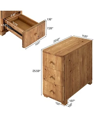 Tribesigns Solid Wood Nightstand with 3 Drawers, Narrow Farmhouse Bedside Table