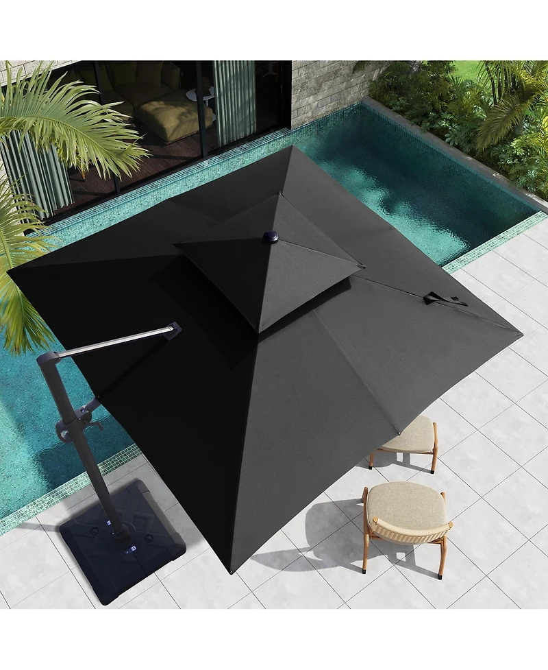 Pellebant Outdoor Patio Double Top 11x11Feet Square Aluminum Cantilever Umbrella
