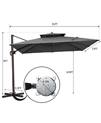 Pellebant Outdoor Patio Double Top 11x11Feet Square Aluminum Cantilever Umbrella
