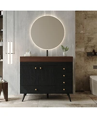 Sillysis 36" Freestanding Bathroom Vanity with Sintered Stone Top, Ceramic Sink, 5 Drawers and Double Door for Modern Bathrooms