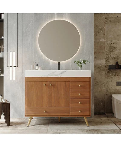 Sillysis 36" Freestanding Bathroom Vanity with Sintered Stone Top, Ceramic Sink, 5 Drawers and Double Door for Modern Bathrooms