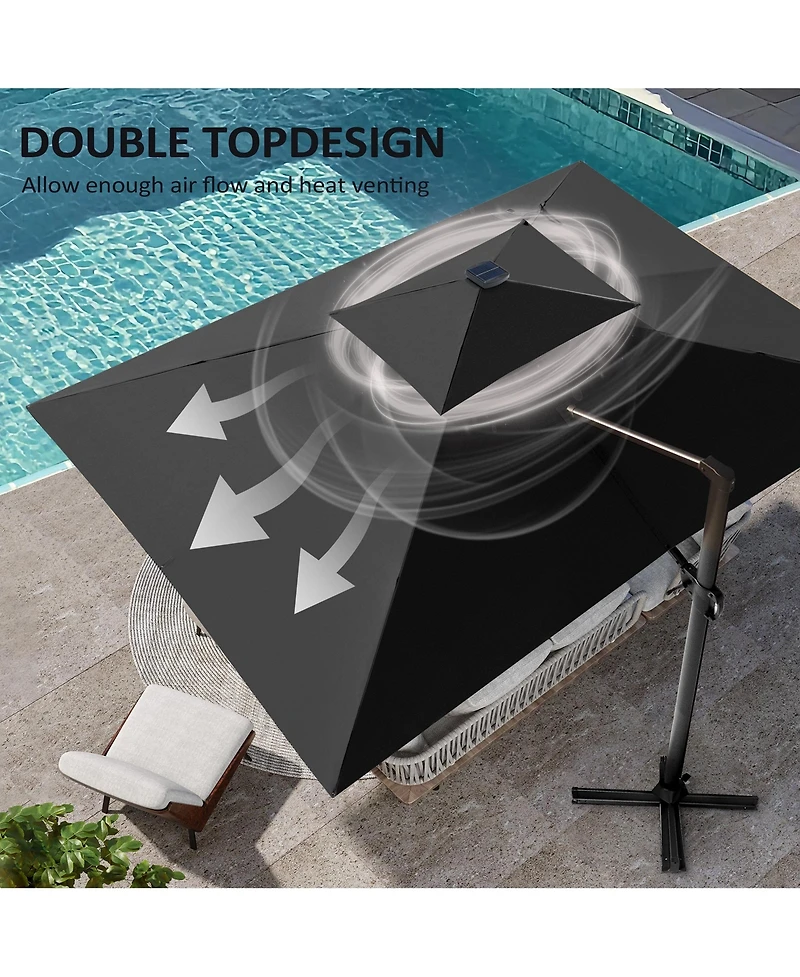 Pellebant Outdoor Patio 10X13FT Aluminum Double Canopy Led Solar Lights Cantilever Umbrella