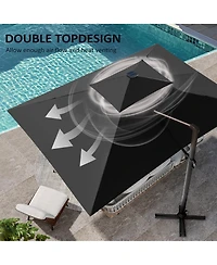 Pellebant Outdoor Patio 10X13FT Aluminum Double Canopy Led Solar Lights Cantilever Umbrella