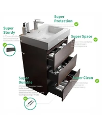 Sillysis 24" Walnut Freestanding Bathroom Vanity with Sink, Modern Melamine Bathroom Storage Cabinet without Faucet