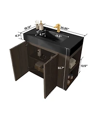 Sillysis Modern Bathroom Vanity with Quartz Sink, Soft-Close Doors, Open Shelf Storage, Winston Mid-Century Fluted Cabinet