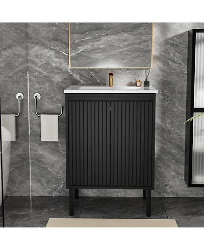 Sillysis 24" Bathroom Vanity with Sink, Floor Standing or Wall Mounted, Large Storage Waterproof Cabinet for Small