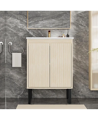 Sillysis 24" Bathroom Vanity with Sink, Floor Standing or Wall Mounted, Large Storage Waterproof Cabinet for Small