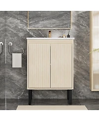 Sillysis 24" Bathroom Vanity with Sink, Floor Standing or Wall Mounted, Large Storage Waterproof Cabinet for Small