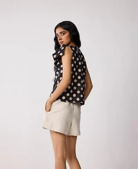 Reistor Women's Regular V-Neck Polka Dot Top with Bow Detail