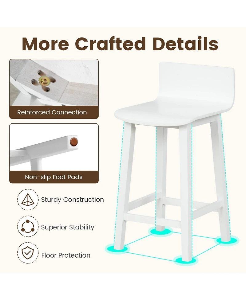 Sugift Wood Bar Stools Set of Two with Solid Back and Seat