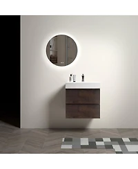 Sillysis 24" Modern Walnut Floating Bathroom Vanity with Sink, Wall Mounted Design with Large Storage, Pre Assembled, No Faucet