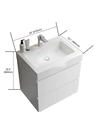 Sillysis 24" Wall Mounted Bathroom Vanity with Sink, Modern Large Storage Floating Bathroom Vanity without Faucet, Pre-assembled