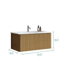 Sillysis Floating Bathroom Vanity with Integrated Ceramic Sink, Modern Wall Mounted Bathroom Vanity without Faucet, Pre-assembled