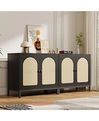 gaomon Rattan Sideboard Buffet Cabinet Set of 2, Boho Accent Kitchen Storage Liquor Bar Console Cabinet with Adjustable Shelf for Living Room, Hallway