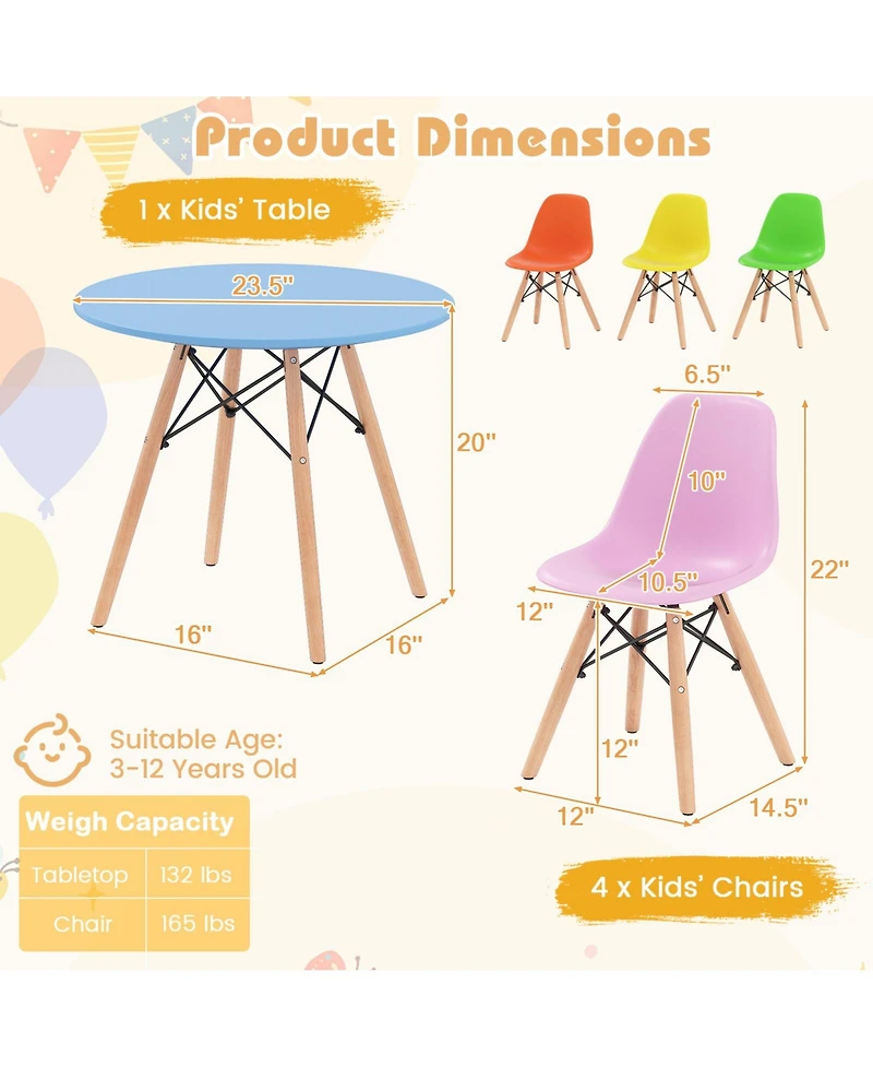 Sugift Five Piece Kids Colorful Table Set with Four Chairs