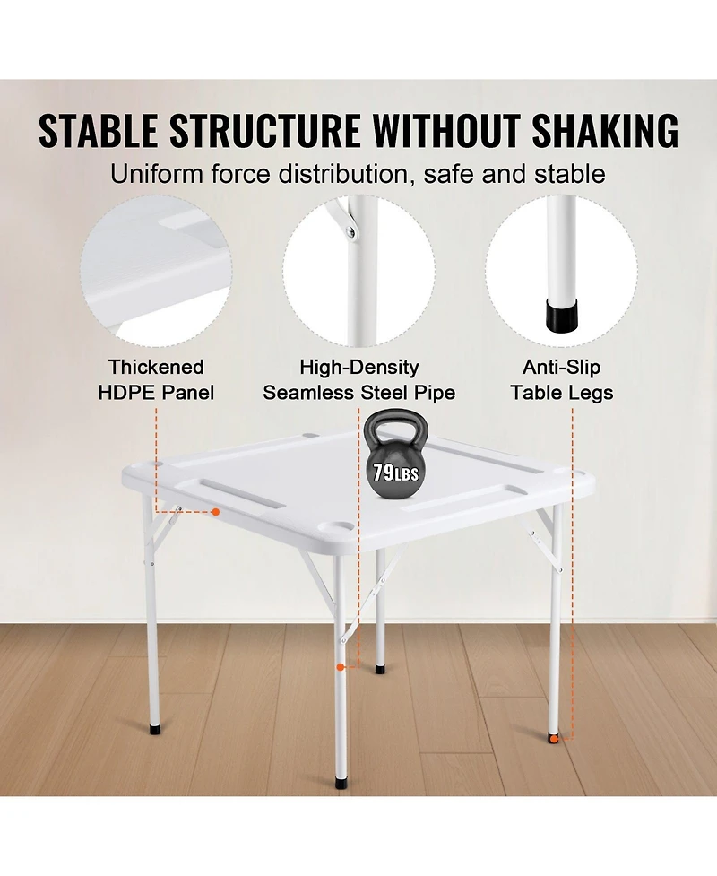 Mecale 35.4" Square Folding Mahjong Table for 4 Players, Wear-Resistant Green Top, Cup Holders & Chip Trays, Portable Game Table
