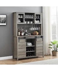 gaomon Farmhouse Bar Cabinet with Sliding Barn Door, 70" Rustic Buffet Cabinet with Storage Shelves, Liquor Cabinet