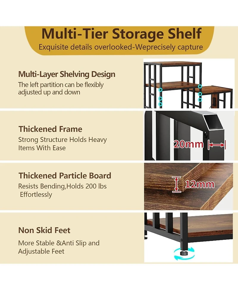 gaomon Tier Adjustable Mini Fridge Stand with Storage Shelf, Heavy Duty Kitchen Rack with 3 Power Outlets And Air Switch, Microwave and Coffee Bar