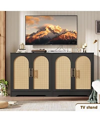 gaomon Sideboard Buffet Cabinet - Credenza Storage with 2 Rattan Doors and Shelves, Modern Console Table Accent Coffee Bar for Living Room
