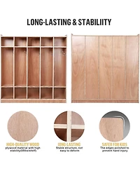 gaomon 5-Section Glazed Coat Locker Storage Cabinet, 5 Large Cubbies with Hooks And 10 Small Cubbies, Classroom Coat Locker with 4 Hidden