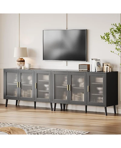 gaomon Sideboard Buffet Cabinet Set of 2, 48" Buffet Cabinetwith Ribbed Glass Doors, Modern Dining Room Sideboard for Kitchen and Dining