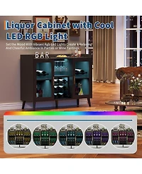 gaomon Modern Wood Wine Bar Cabinet with Led Light, Glass Holder, Doors And Wine Racks