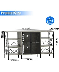 gaomon Farmhouse Wine Bar Cabinet with Rack and Glass Holder, Industry Coffee Led Light, Metal Sideboard Liquor Table Cabinet,Mesh
