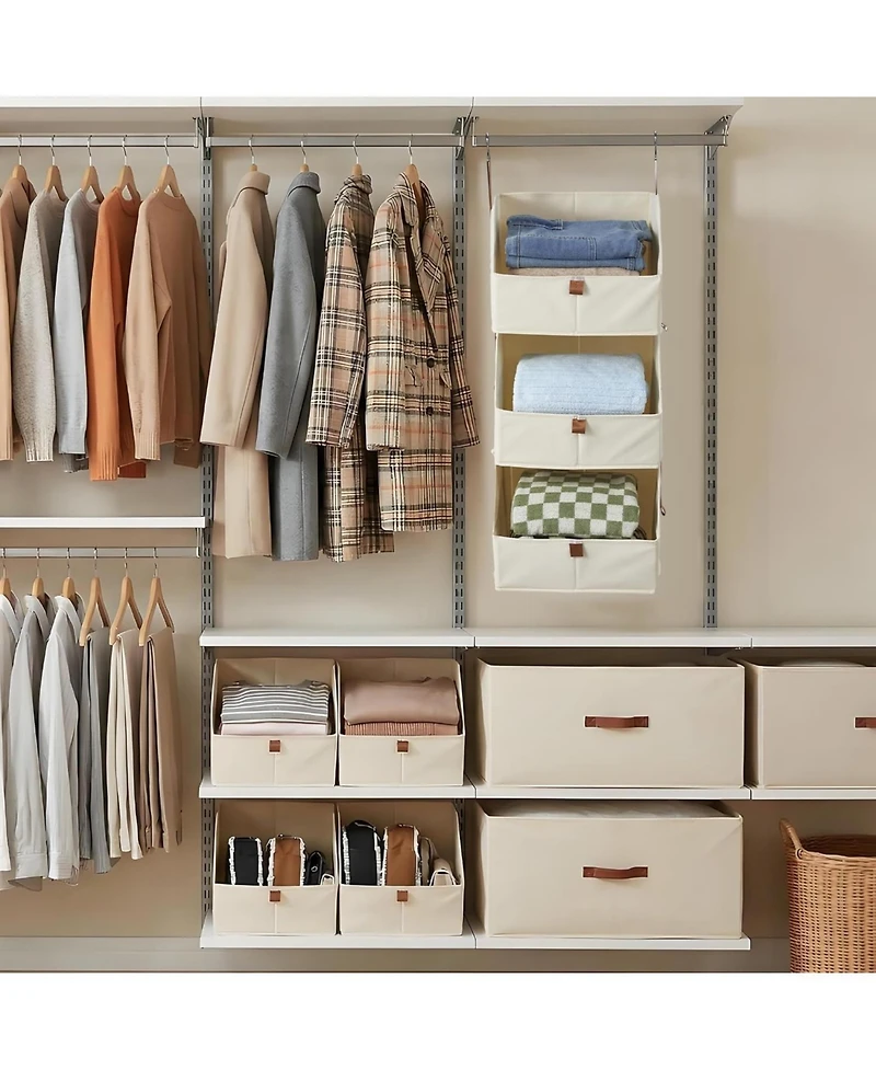 Gaomon 4 tier hanging closet organizer with non woven fabric shelves and collapsible baskets-space saving storage for bedroom, dorm, or Rv.