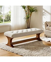 Tribesigns 55" Upholstered End of Bed Bench, Solid Wood Tufted Entryway Bench, Farmhouse Ottoman with Cushion