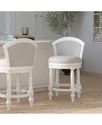 Boyel Living Wood Swivel Bar Stool with Upholstered Seat and Back, Farmhouse Turned Leg Counter Chair Rustic Bar Stool