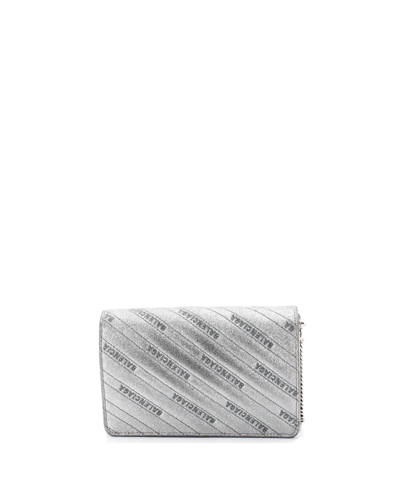 Pre-Owned Balenciaga Bb Chain Wallet Quilted Embroidered Glitter