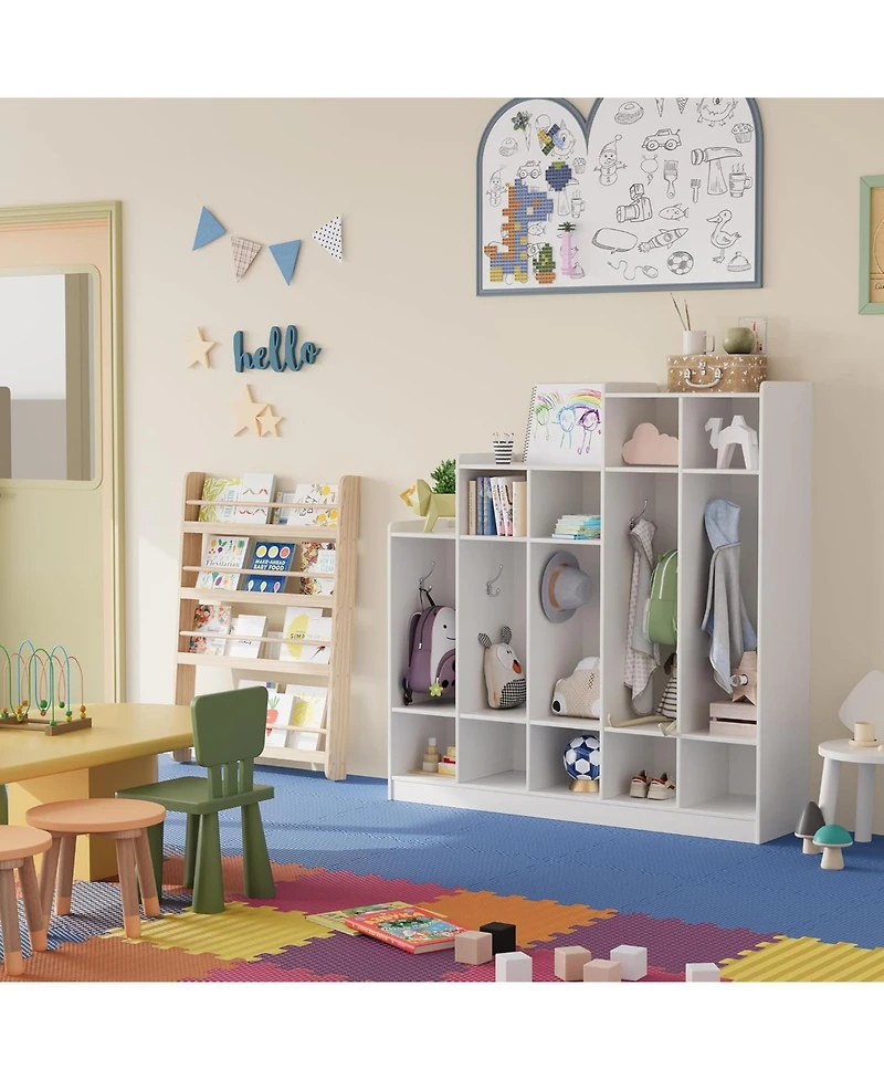 gaomon 5-Section Classroom Coat Locker with 9 Cubbies, Daycare Cubby Storage Organizer with 10 Hooks for Home, School, Nursery, Kindergarten