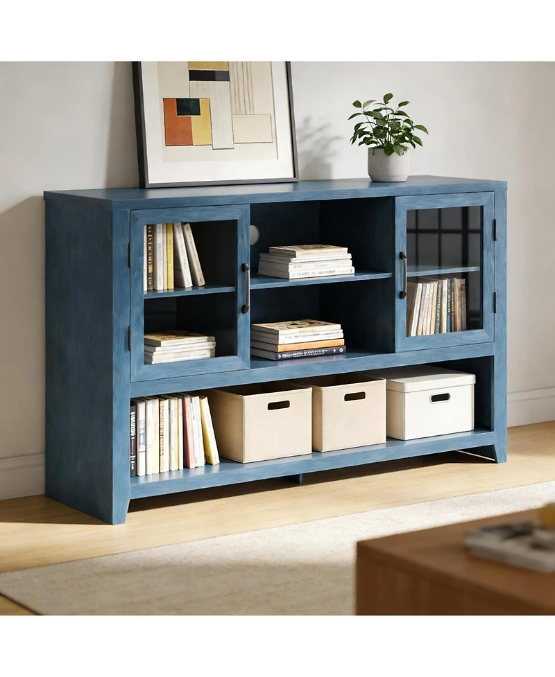 gaomon 53" Kitchen Buffet Sideboard Cabinet with Glass Doors and 3 Shelves, Modern Storage for Living Room Entryway