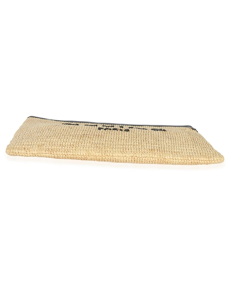 Pre-Owned Celine Beige Raffia Sequin Logo Clutch