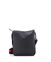 Pre-Owned Gucci Medium Web Strap Front Zip Messenger Bag Gg Coated Canvas