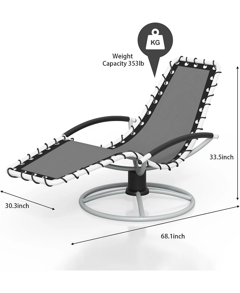 gaomon 360degree(s) Swivels Outdoor Chaise Lounge,Outdoor Chaise Lounge with Textilene Fabric and Heavy Duty Iron Frame, Adjustable Recliner for Patio