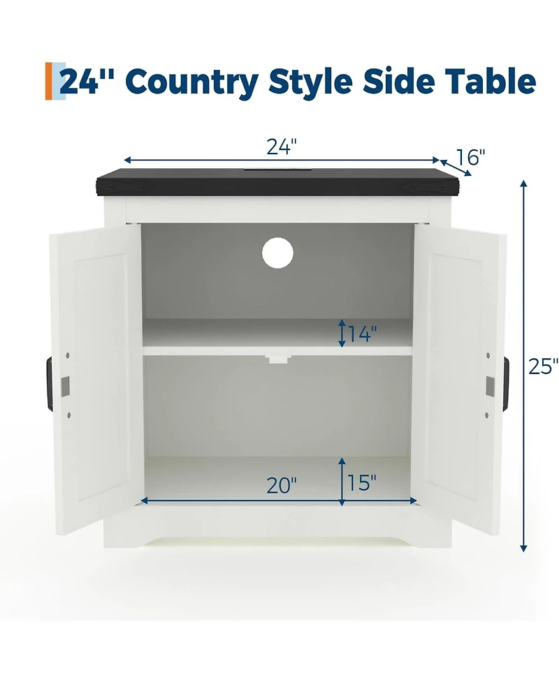 gaomon Farmhouse End Table with Charging Station - Rustic Nightstand with 2 Outlets & 2 Usb Ports, Adjustable Shelves Storage Cabinet