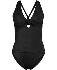 Lands' End Women's Shine Ribbed Tankini Top and High Waisted Bottom Swimsuit Set
