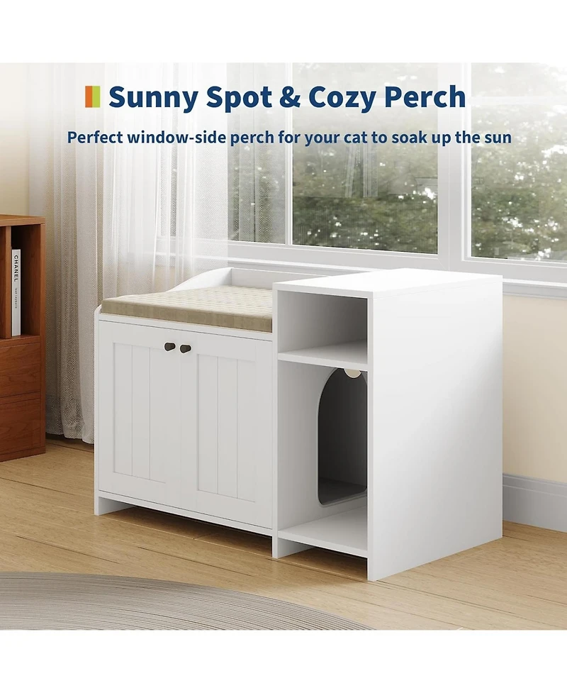 gaomon Wooden Cat Litter Box Enclosure with Storage Shelf & Barn Door, Hidden Indoor House End Table