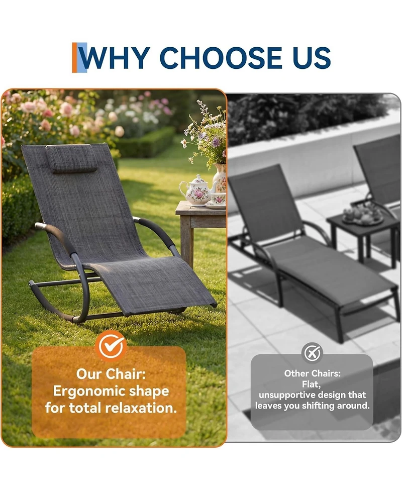 gaomon Outdoor Lounge Chair, Adjustable Patio Chaise Lounge with Pillow 2 Pcs, All-Weather Steel Frame and Breathable Mesh