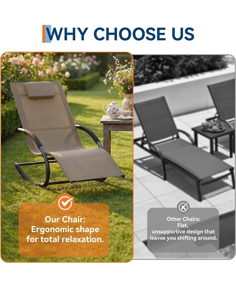 gaomon Outdoor Lounge Chairs, Set of 2 Adjustable Patio Chaise with Pillow, Steel Frame, Mesh