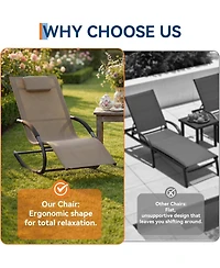 gaomon Outdoor Lounge Chairs, Set of 2 Adjustable Patio Chaise with Pillow, Steel Frame, Mesh