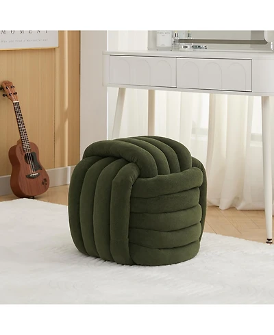 Rainsken Modern Knot Design Ottoman, Chenille Fabric Upholstered Makeup Stool, Stylish Home Decor Footstool for Living Room