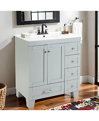Sillysis 30" Bathroom Vanity with Ceramic Sink, Solid Wood Frame, Pull-Out Drawers, Adjustable Storage, Soft Close Slides