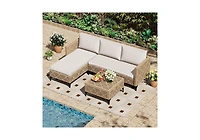 Aecojoy Outdoor Patio Furniture Set, 3 Pieces All Weather Wicker Rattan Sectional Sofa