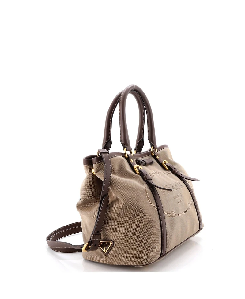 Pre-Owned Prada Medium Logo Convertible Tote Canvas with Leather