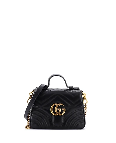 Pre-Owned Gucci Mini Gg Marmont Top Handle Flap Bag Matelasse Leather